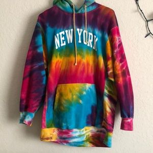 Rainbow Colorful New York Tie Dye Hoodie Size L/XL